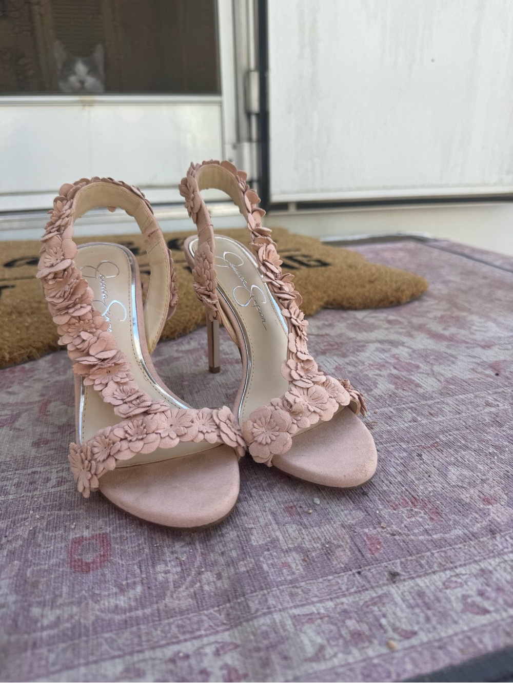 Jessica Simpson Blush Floral Appliqué Slingback Heels